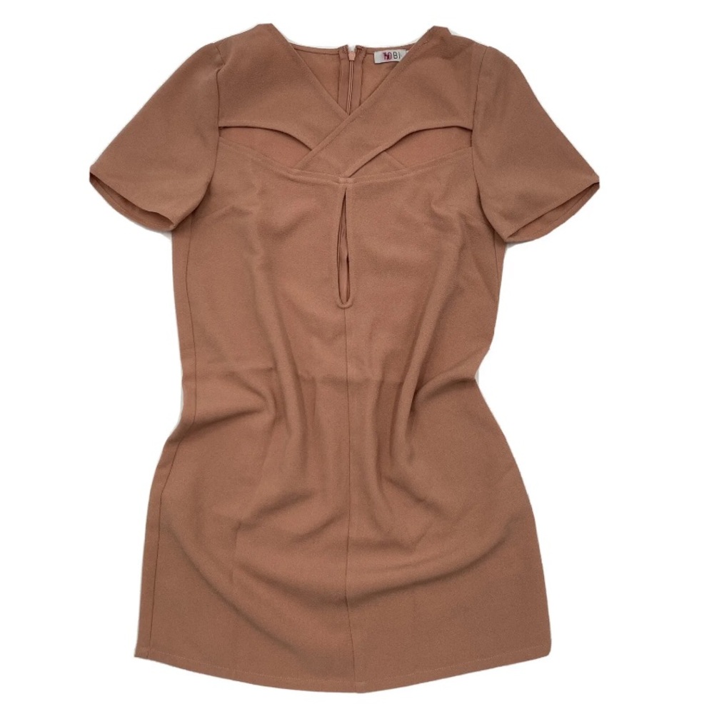 Tobi Womens size Small Cut Out Mini Shift Dress Peach Short Sleeves